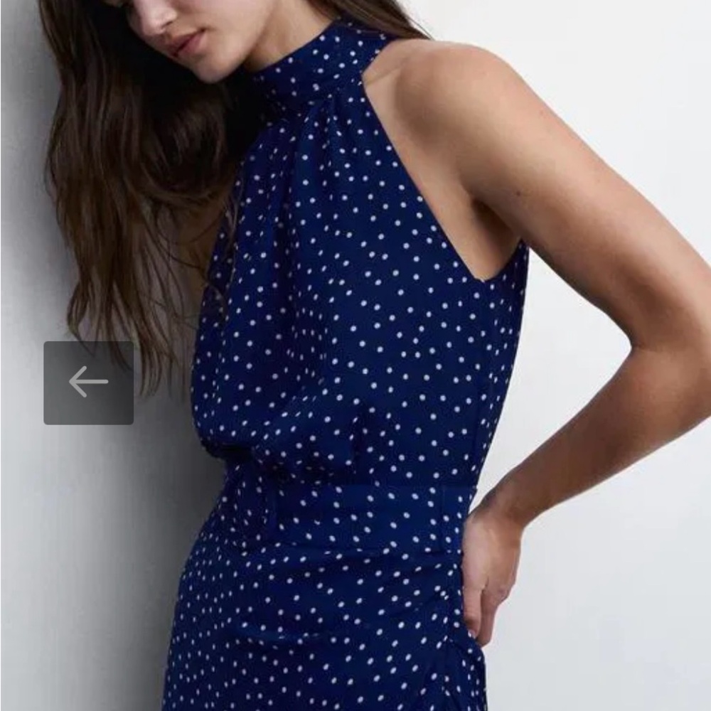 Mango Navy Polka Dot Midi Dress